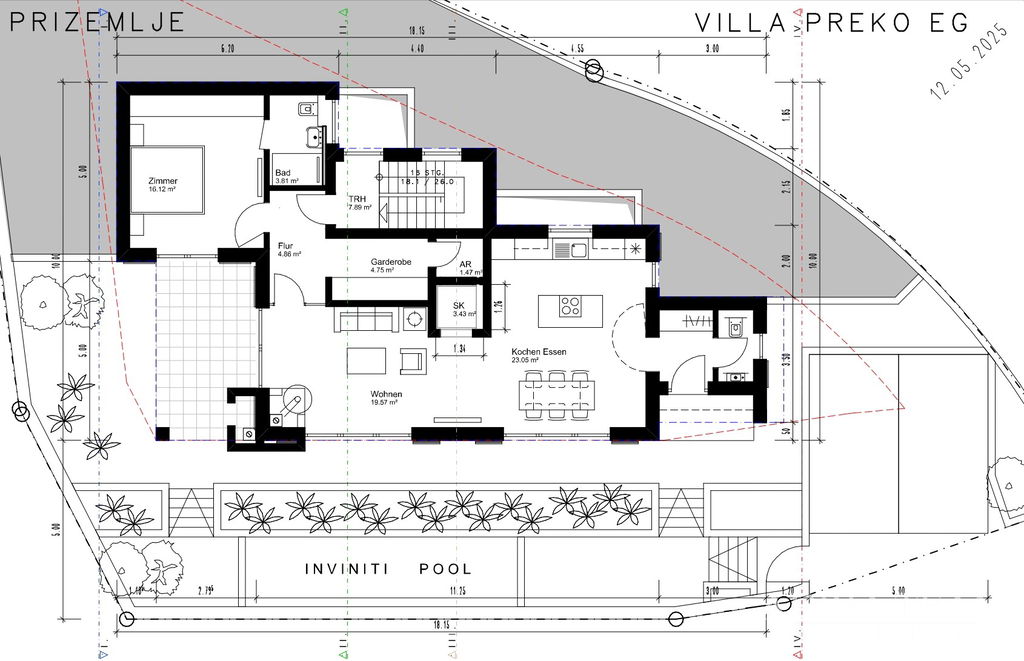 GRAĐEVINSKO ZEMLJIŠTE S PROJEKTOM ZA VILU S BAZENOM, POGLED NA MORE - PREKO, UGLJAN